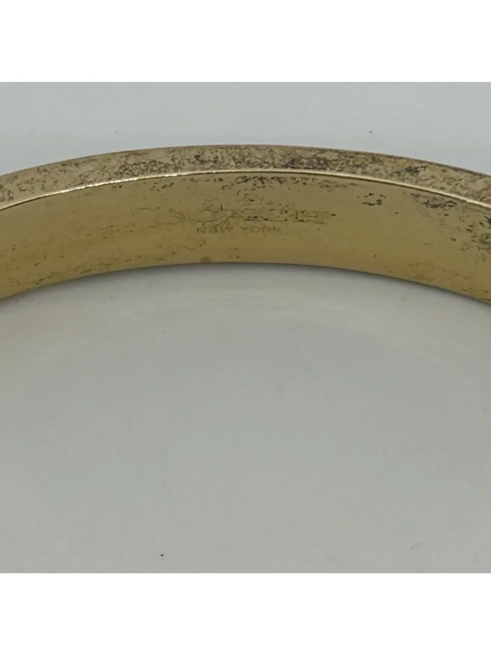 Coach Gold-Tone Black Bracelet Enamel Signature C Logo Hinged Bangle 6 3/4 in.